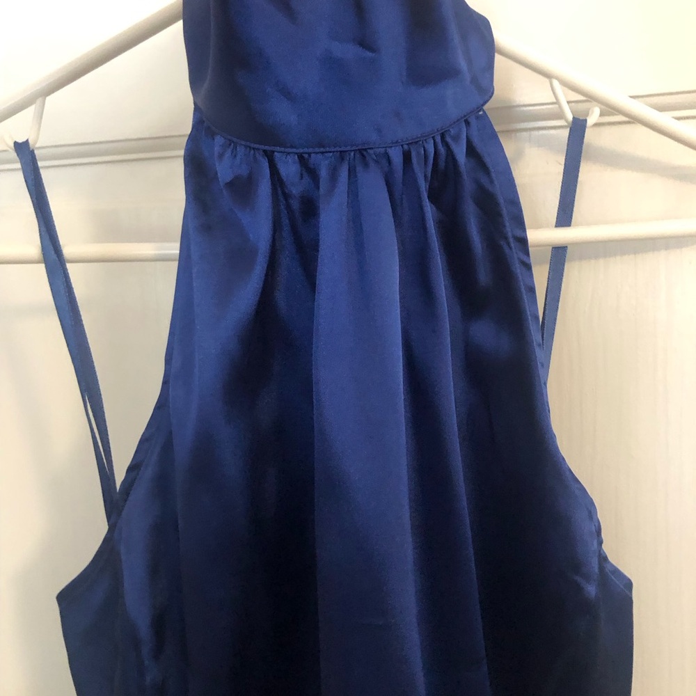 EXPRESS Satin Halter Neck Top in Cobalt Blue